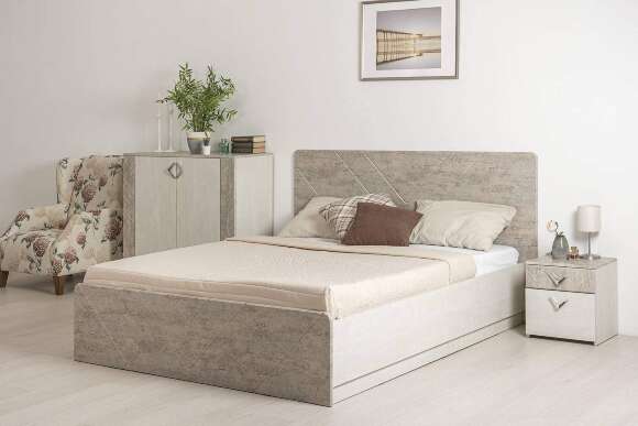 Кровать Амели с ортопедическим основанием 11.31 Н, Шелковый камень, Бетон Чикаго Кровать Амели с ортопедическим основанием 11.31 Н, Шелковый камень, Бетон Чикаго