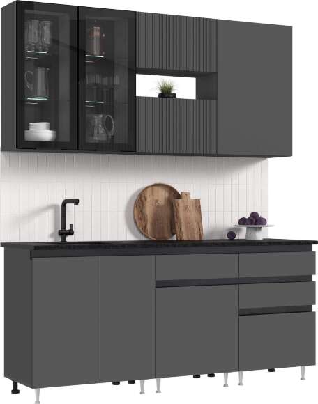 Кухня Техно-6 2,0м (Графит/Графит софт NEW) Кухня Техно-6 2,0м (Графит/Графит софт NEW)