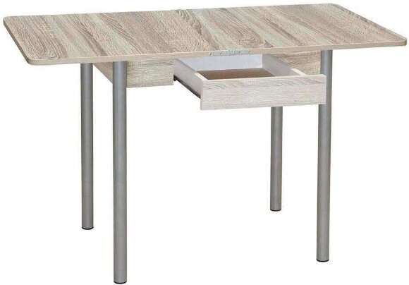 Эко 80х60 стол обеденный раскладной с ящиком / Дуб сонома/металлик