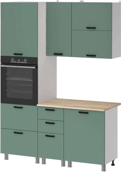 МК Аленушка 1,6м ПД 2 Орешник Матовая Мята,скоба черный,сонома (без столешницы)