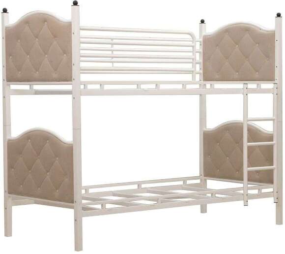 Кровать двухъярусная Лиана 42.32-01 Металл белый/велюр конфетти крем