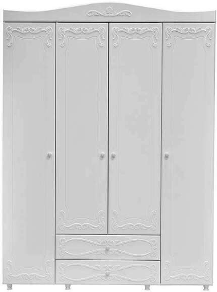 Шкаф 4-х дверный с ящиками Италия ИТ-62 белое дерево