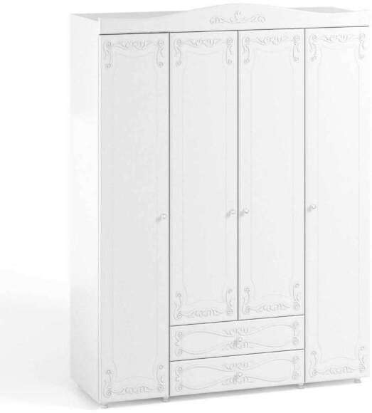 Шкаф 4-х дверный с ящиками Италия ИТ-62 белое дерево