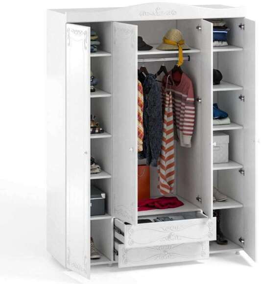 Шкаф 4-х дверный с ящиками Италия ИТ-62 белое дерево