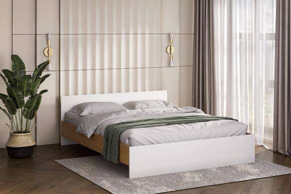 Кровать с проложками 160х200 Денвер, Дуб золотой, Белый шагрень Кровать с проложками 160х200 Денвер, Дуб золотой, Белый шагрень