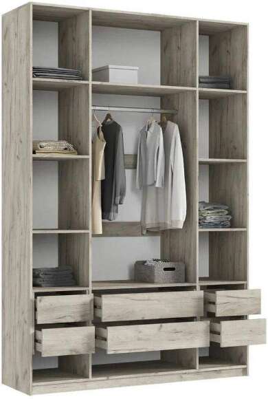 Марвэл Шкаф 4-х ств. (1600) с доп.ящиками (Кашемир, Дуб Крафт серый)