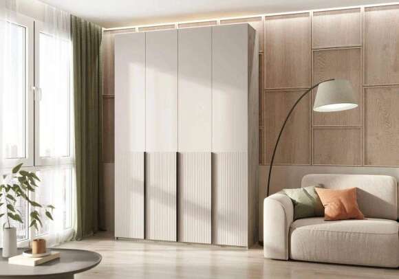 Марвэл Шкаф 4-х ств. (1600) с доп.ящиками (Кашемир, Дуб Крафт серый)