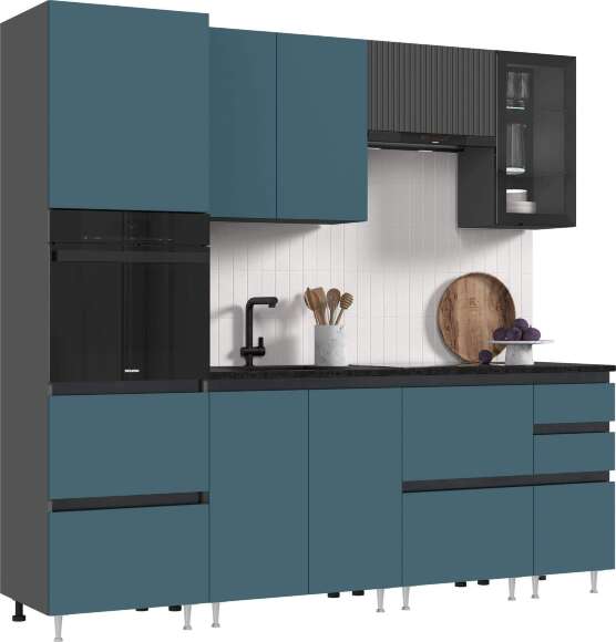 Кухня Техно-6 2,4м (Графит/Атлантик софт/Графит софт NEW)