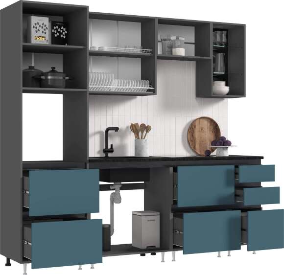 Кухня Техно-6 2,4м (Графит/Атлантик софт/Графит софт NEW)