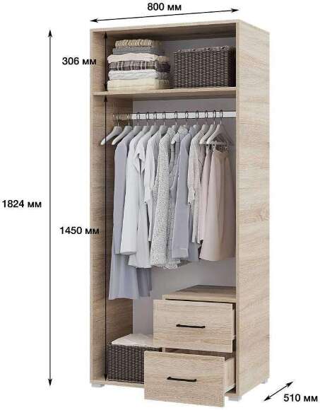 Шкаф двухдверный с ящиками Victor, дуб сонома