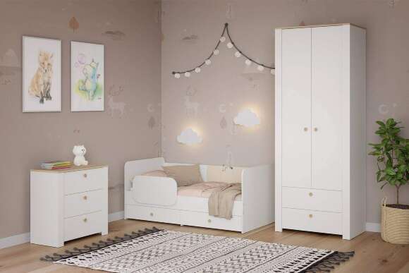 Кровать детская Джастин 11.55, Белый шагрень