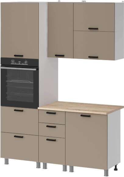 МК Аленушка 1,6м ПД 2 Орешник Матовый Вижен,скоба черный,сонома (без столешницы)