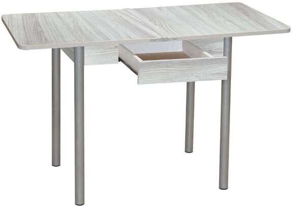 Эко 80х60 стол обеденный раскладной с ящиком / Ясень светлый/металлик