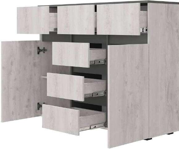 Комод комбинированный Мрия КМ-15, Бетон пайн светлый, графит Комод комбинированный Мрия КМ-15, Бетон пайн светлый, графит