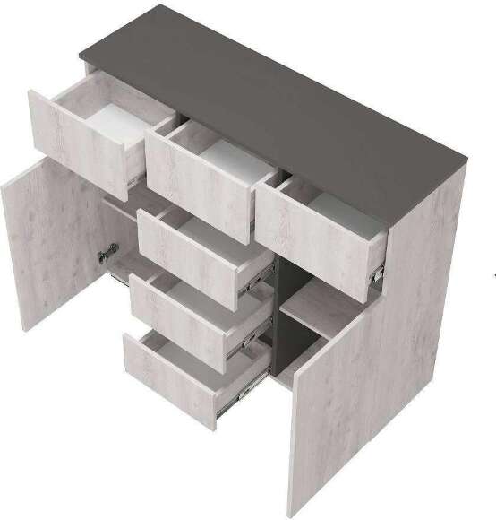 Комод комбинированный Мрия КМ-15, Бетон пайн светлый, графит Комод комбинированный Мрия КМ-15, Бетон пайн светлый, графит