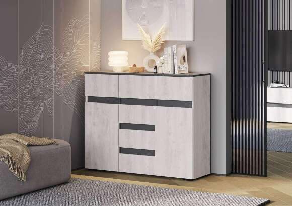 Комод комбинированный Мрия КМ-15, Бетон пайн светлый, графит Комод комбинированный Мрия КМ-15, Бетон пайн светлый, графит