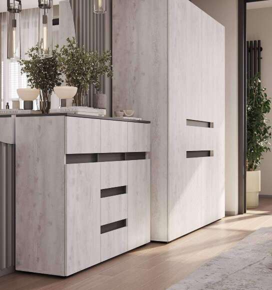 Комод комбинированный Мрия КМ-15, Бетон пайн светлый, графит Комод комбинированный Мрия КМ-15, Бетон пайн светлый, графит