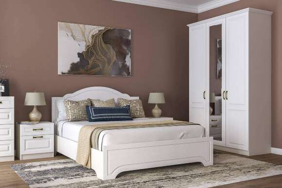 Кровать с ортопедическим основанием и опорами Ливерпуль 13.27.01, Белый, Ясень ваниль Кровать с ортопедическим основанием и опорами Ливерпуль 13.27.01, Белый, Ясень ваниль