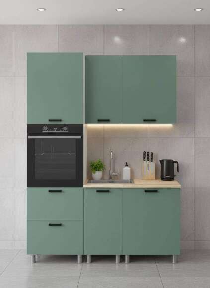 МК Аленушка 1,6м ПД Орешник Матовая Мята,скоба черный,сонома (без столешницы)