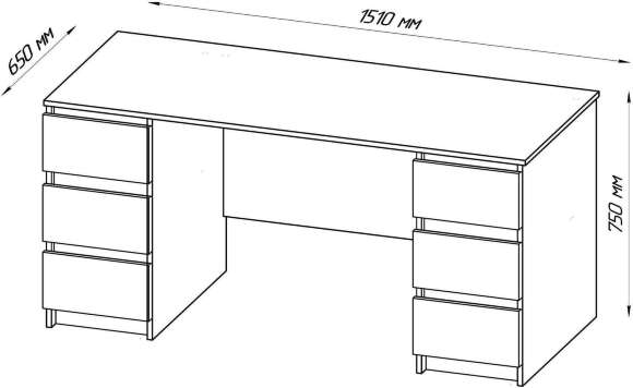 Письменный стол Кастор белый 6 ящиков
