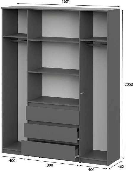 Денвер шкаф четырехстворчатый / Графит серый Денвер шкаф четырехстворчатый / Графит серый