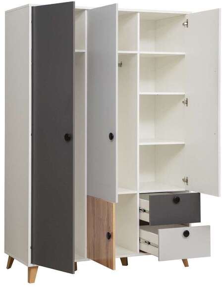 69.01 Шкаф для одежды Артис Белый/Серый/Дуб Вотан