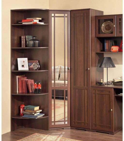 Шкаф угловой с зеркалом Sherlock 10 Глазов (Орех шоколадный)