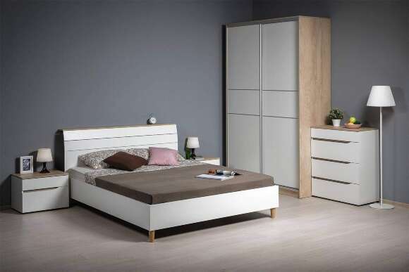 Кровать с ортопедическим основанием Муссон 11.41, Белый шагрень, Дуб эндгрейн