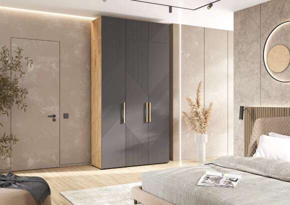 Шкаф Ирис с антресолью (1350), Браш Графит, Дуб Крафт Шкаф Ирис с антресолью (1350), Браш Графит, Дуб Крафт