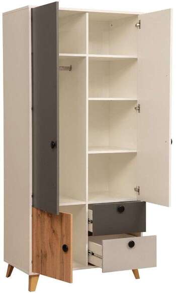 69.02 Шкаф комбинированный Артис Белый/Серый/Дуб Вотан 69.02 Шкаф комбинированный Артис Белый/Серый/Дуб Вотан
