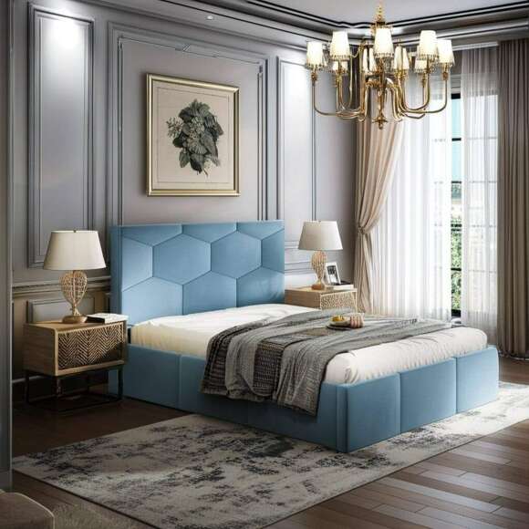 Кровать с ортопедическим основанием Манука (1,2м), Светло-голубой