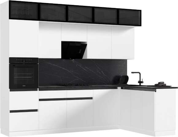 Кухня Техно-6 3,0х1,8м (Белый/Браш Вайт)