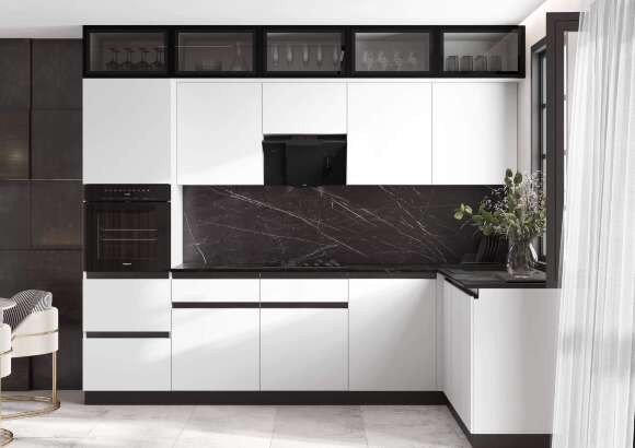 Кухня Техно-6 3,0х1,8м (Белый/Браш Вайт)