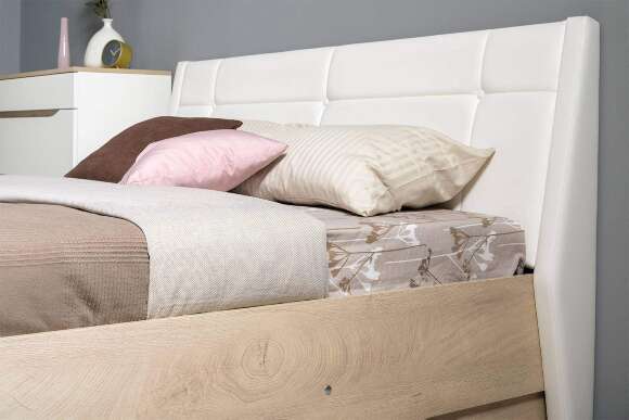 Кровать с подъемным механизмом Муссон 11.28 Н, Дуб эндгрейн, Марвел вайт