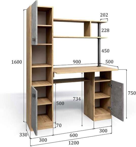 Стол компьютерный СК-7 Дуб крафт золотой/Ателье светлое