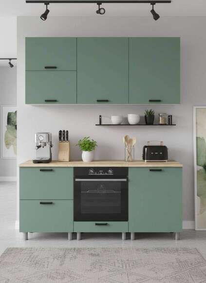 МК Аленушка 1,8м Орешник Матовая Мята,скоба черный,сонома (без столешницы)