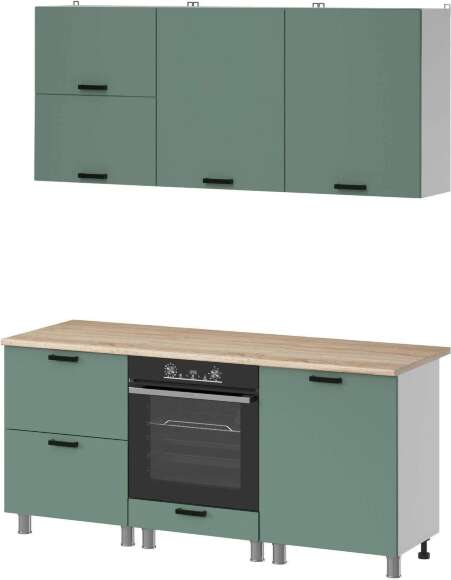 МК Аленушка 1,8м Орешник Матовая Мята,скоба черный,сонома (без столешницы)