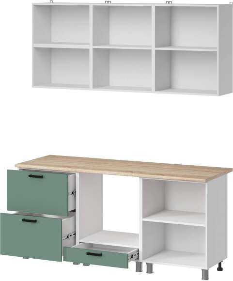 МК Аленушка 1,8м Орешник Матовая Мята,скоба черный,сонома (без столешницы)