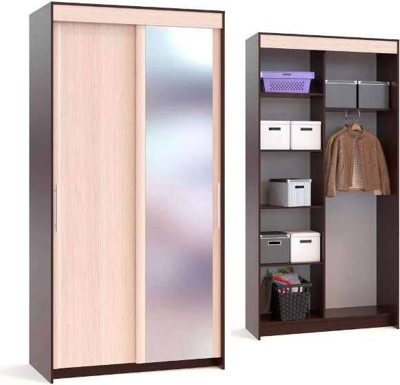 Шкаф-купе Контур ШР-124.2 с зеркалом Венге / Беленый дуб Шкаф-купе Контур ШР-124.2 с зеркалом Венге / Беленый дуб