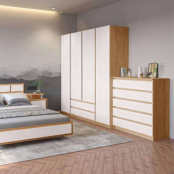 Спальня Зара (Крафт золотой / Крафт белый) Комплект