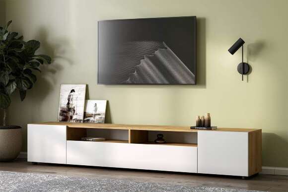 Тумба ТВ Денвер, Дуб золотой, Белый