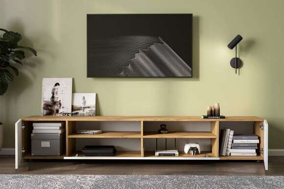 Тумба ТВ Денвер, Дуб золотой, Белый