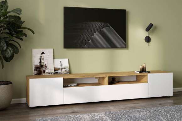 Тумба ТВ Денвер, Дуб золотой, Белый