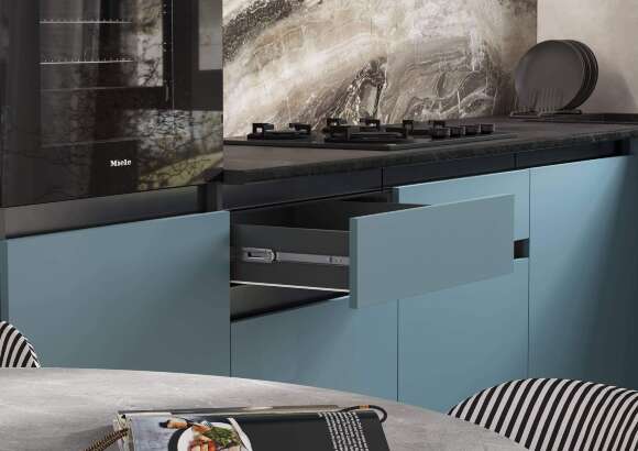 Кухня Техно-6 3,0х1,8м (Браш Блю/Браш Вайт, Графит)