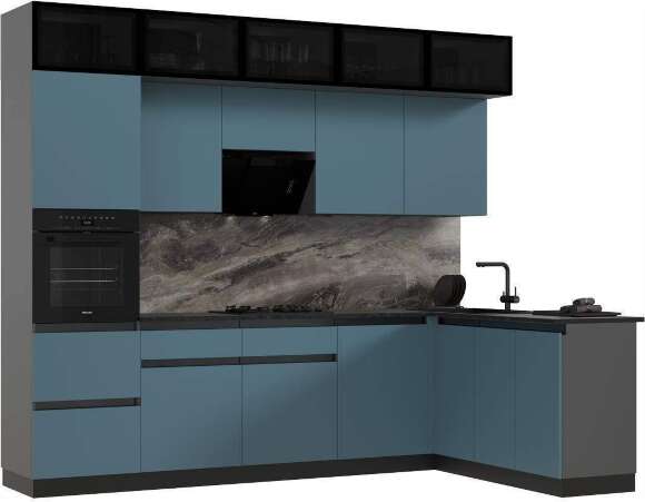 Кухня Техно-6 3,0х1,8м (Браш Блю/Браш Вайт, Графит)