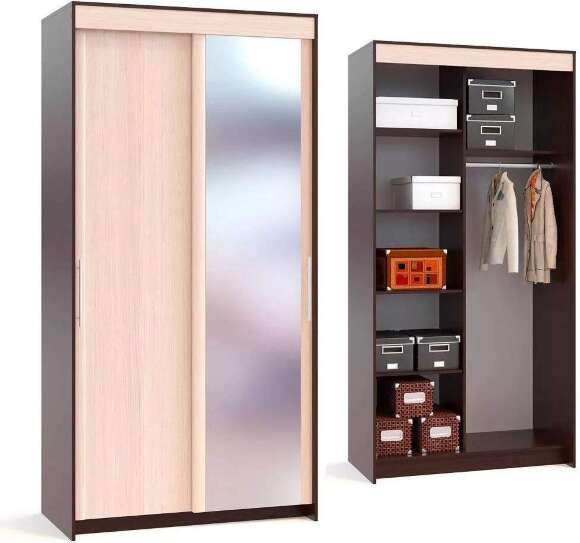 Шкаф-купе Контур ШР-126.2 с зеркалом Венге / Беленый дуб Шкаф-купе Контур ШР-126.2 с зеркалом Венге / Беленый дуб