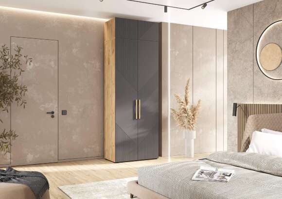 Шкаф Ирис с антресолью (900), Браш Графит, Дуб Крафт Шкаф Ирис с антресолью (900), Браш Графит, Дуб Крафт