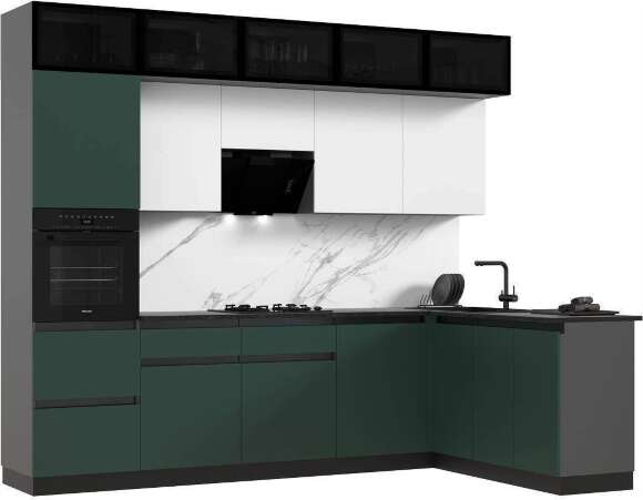 Кухня Техно-6 3,0х1,8м (Браш Мени Грин/Браш Вайт, Белый)