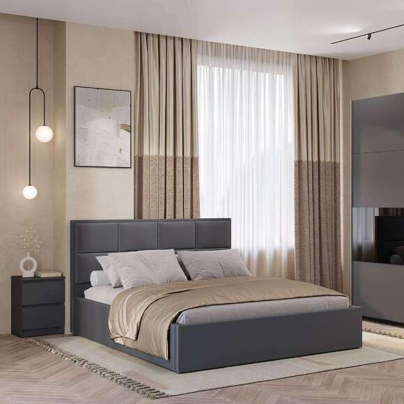 Кровать 160х200 с подъемным механизмом Линда, графит Кровать 160х200 с подъемным механизмом Линда, графит
