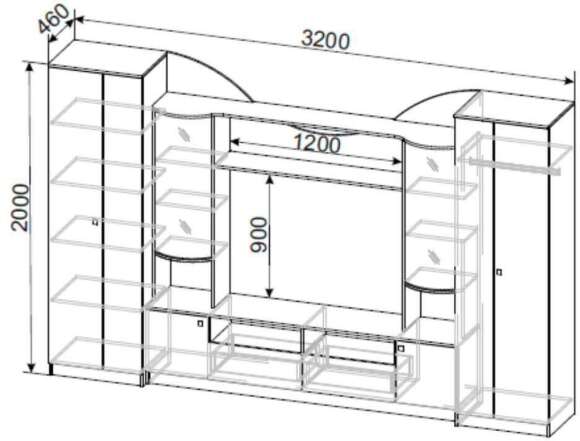 Стенка в гостиную МГС-8 (Арника) Венге / Ясень Анкор светлый Стенка в гостиную МГС-8 (Арника) Венге / Ясень Анкор светлый